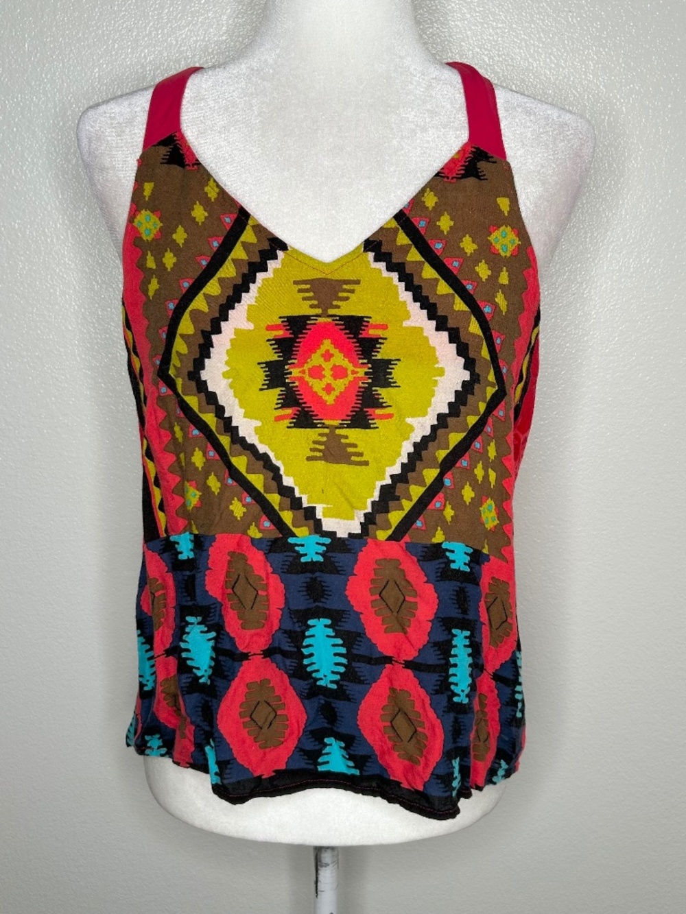 Fun 2 Fun By Stitch Fix Womens Multicolor Tribal Print Hi-low Tank Top Size M/L